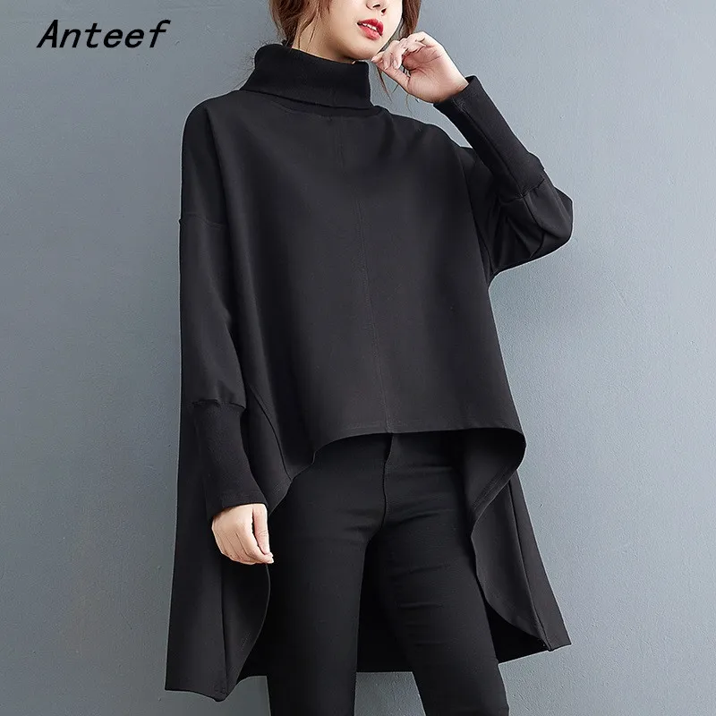 Anteef черен памук с дълъг ръкав, есен-зима, корея, модна тениска, реколта тениска, ежедневни потници, дамски тениски 2023, дрехи