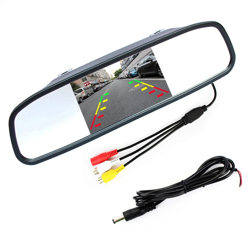 GreenYi 4.3-инчов TFT-LCD огледален монитор за задно виждане за паркиране на кола с 2 видеовходами