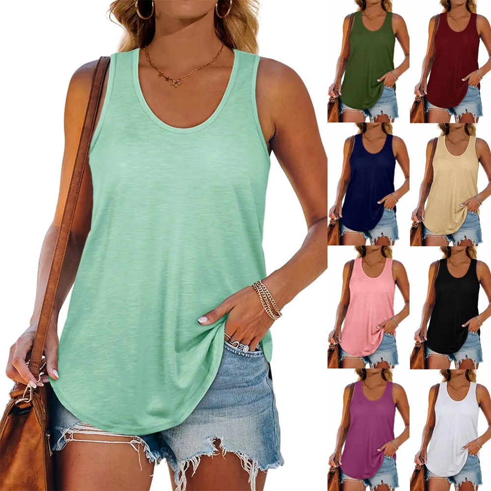 Годишен женски модерен жилетка, однотонная тениска без ръкави с U-образно деколте във формата на ласточкиного на опашката, всекидневни универсален жена топ