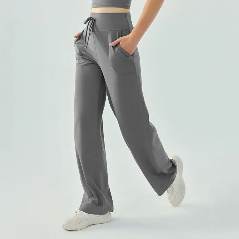 Дамски спортни панталони свободно намаляване на Широки панталони с висока талия Голям джоб на съвсем малък Панталони за йога Женски Меки и Дълги панталони за фитнес