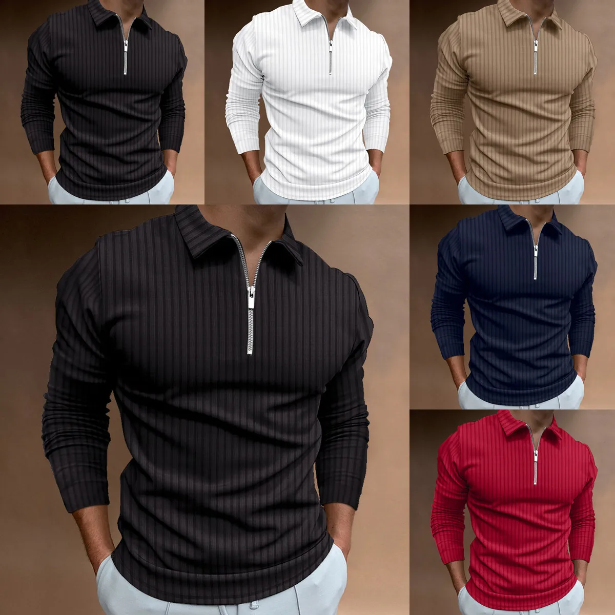 Есен нова мъжка риза с къси ръкави с дигитален печат в непрекъсната ивица на ципа, тениски с дълъг ръкав, мъжки риза за голф, мъжка мода Поло в райе