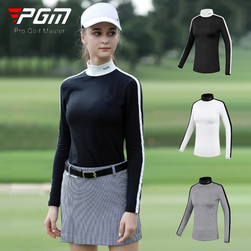 Жените риза за голф PGM, дамско бельо с дълги ръкави в стил мозайка, еластични тениски за топлите голф, Модни блузи с висока яка