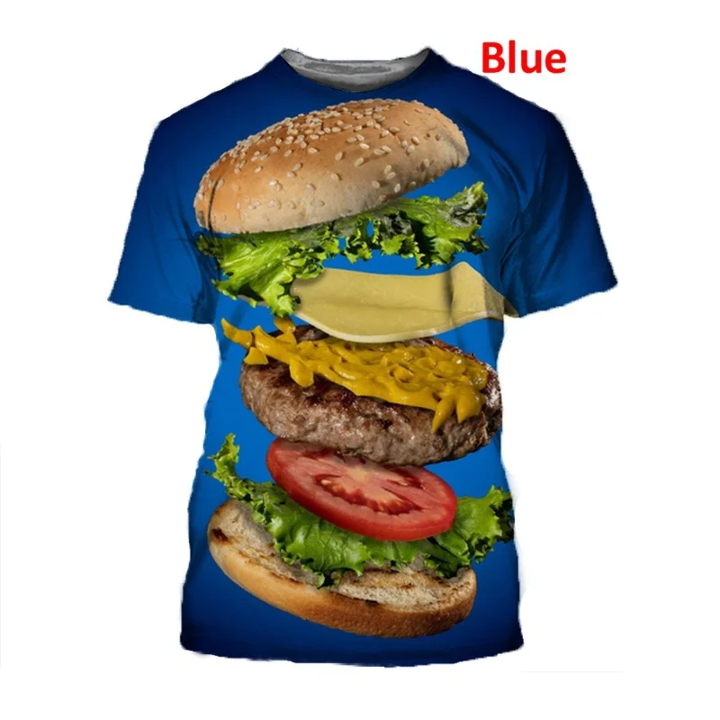 Лятна Мъжки и Дамски Модни 3D Тениска С Принтом Хранене, Хамбургер и пържени Картофи, Свободна Тениска, Ежедневни Пуловери XS-5XL
