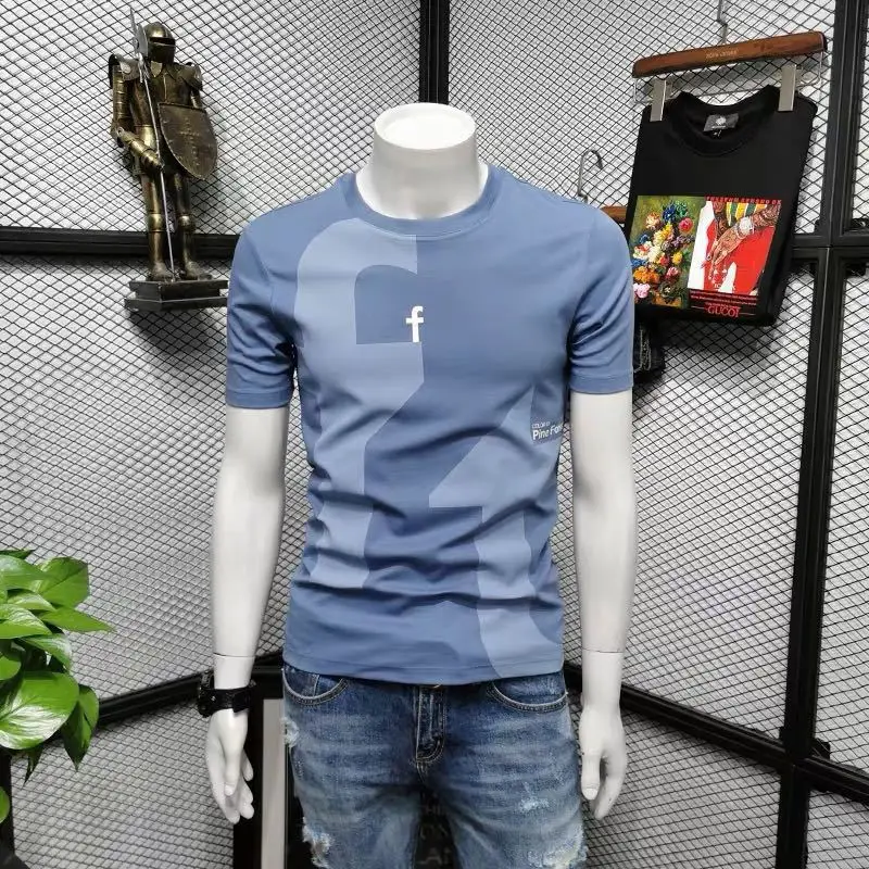Модна тениска с кръгло деколте и къс ръкав с писмото принтом, мъжки дрехи 2023, Нови ежедневни летни пуловери оверсайз, Корейската тениска