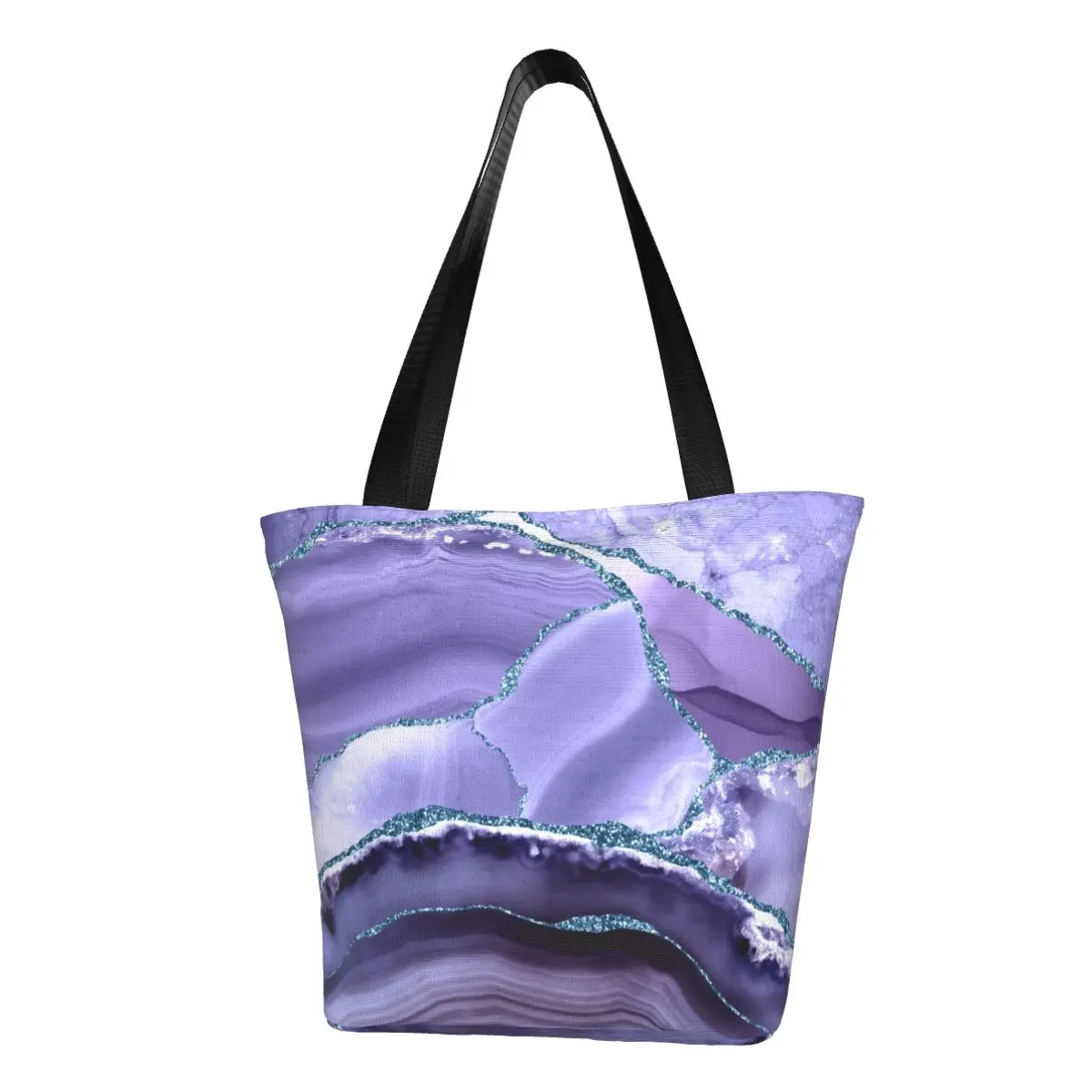 Русалка лилаво, блестящ Ахат и мрамор пейзаж, чанта за пазаруване, Холщовая чанта за пазаруване, чанта с абстрактна геометрична шарка