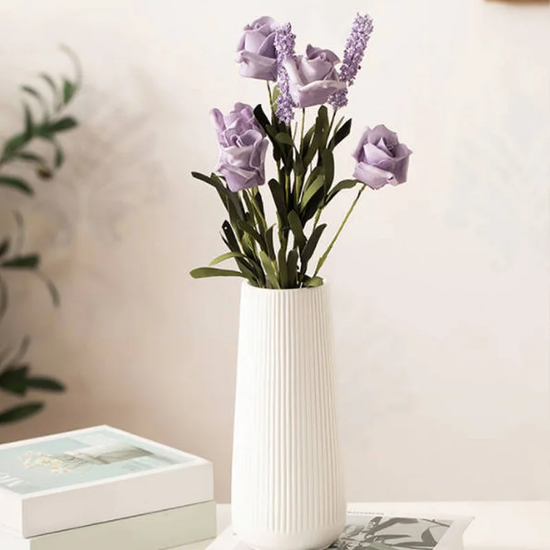 1 бр. Модерна минималистичная договореност, ваза за цветя, Бели прости разнообразни керамични изделия, украшения за работния плот