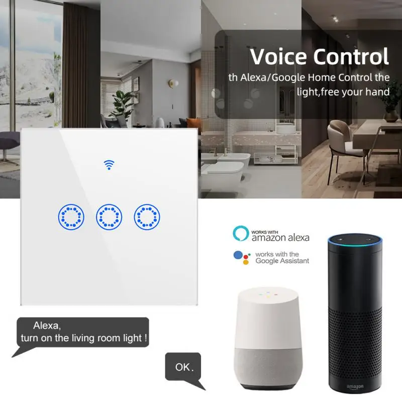 1 бр. сензорен превключвател на Wi-Fi Работи с Amazon Алекса Home Гласово управление на Европейски стандарт 90-250 В Интелигентен дом, Smart Switch