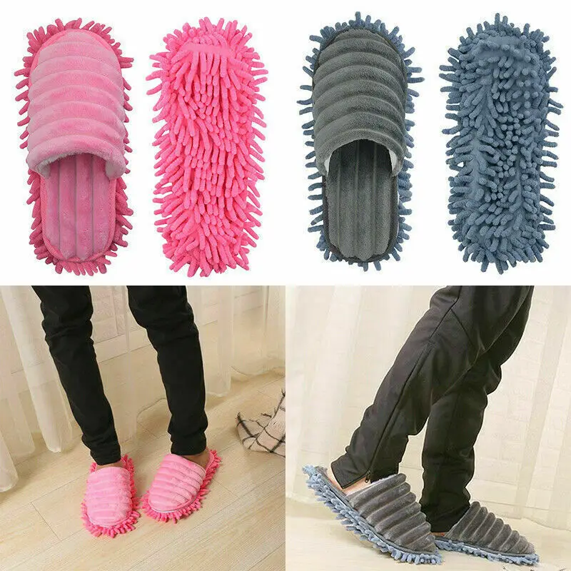 1 Чифт плюшени шарени тапочек Въже за мързелив почистване на пода Подвижни чехли за почистване на пода на синелевой подметка
