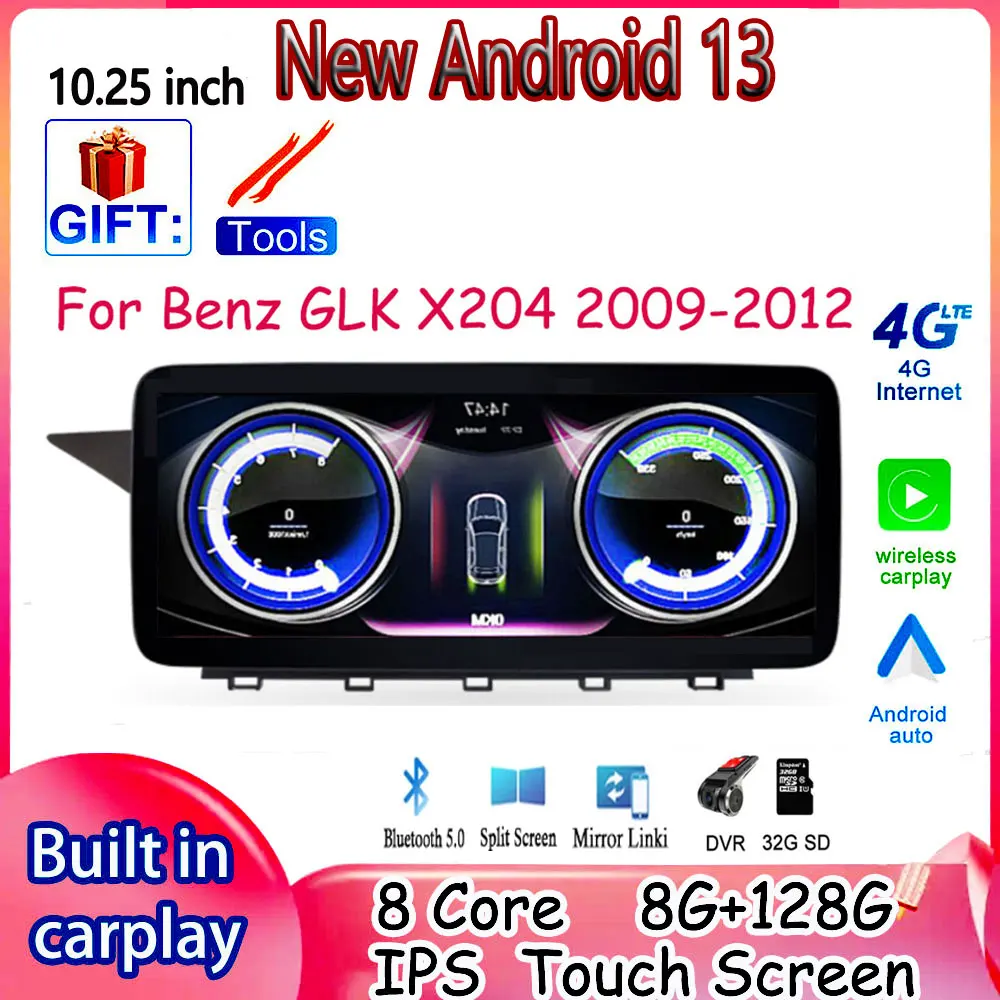 10,25 инча за по-Benz GLK X204 2009-2012 Android 13 Автомагнитола WIFI 4G Lte Carplay Auto GPS Мултимедиен плеър Аудиомониторы