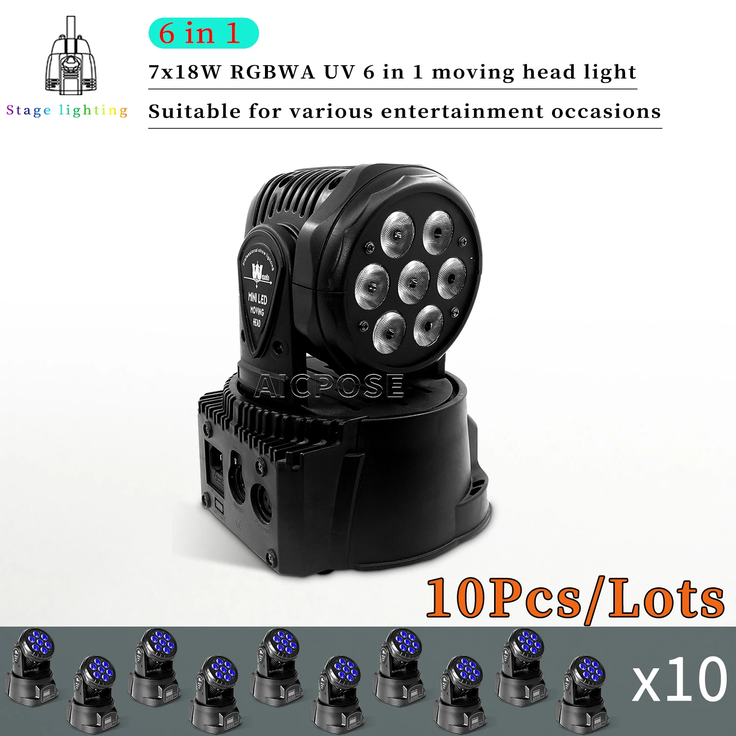 10 бр./лот 7x10 W RGBW/7x18 W RGBWA + UV 6 в 1 LED движеща Се Глава Светлина DMX Ефекти, DJ, Дискотека Обзавеждане Парти Бар Осветлението на Дансинга