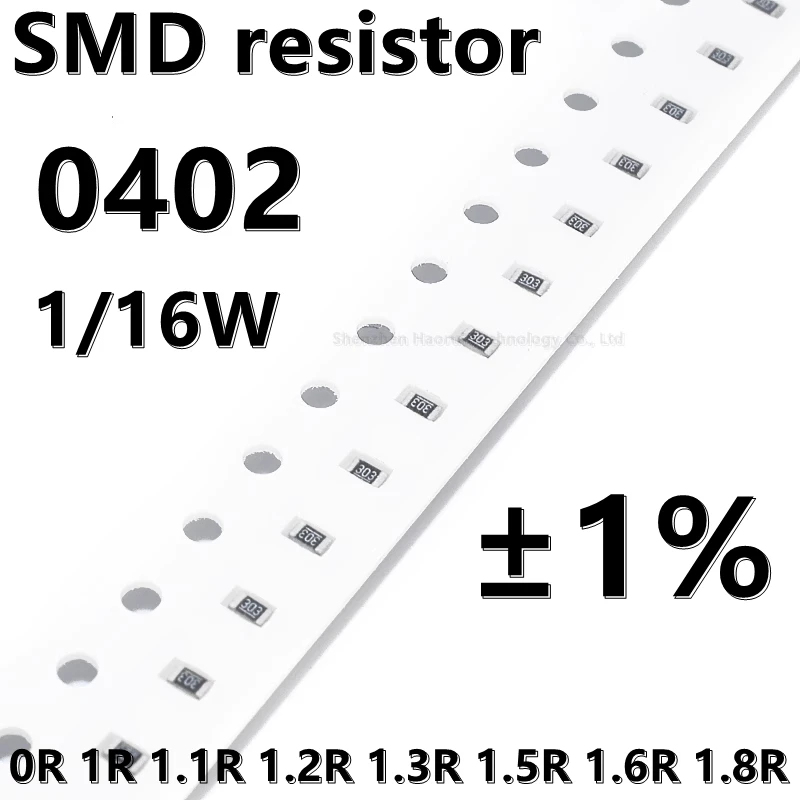 (100шт) 0402 SMD резистор 1% 0R 1R 1.1 R R 1.2 1.3 R 1.5 R 1.6 R 1.8 R 1/16 W