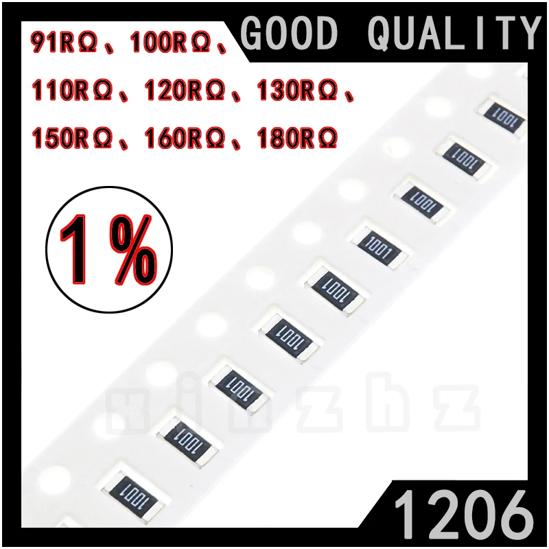 100ШТ SMD 1206 Чип-Резистор 1% точност ръководят Чип С Фиксиран Съпротива 91RΩ, 100RΩ, 110RΩ, 120RΩ, 130RΩ, 150RΩ, 160RΩ, 180RΩ Ти 0,25 W