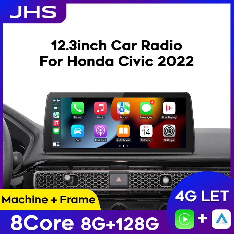 12,3-инчов автомобилен радиоприемник за Honda Civic 2022 Мултимедиен плейър GPS Навигация, Безжична стерео Carplay Android Auto DVD