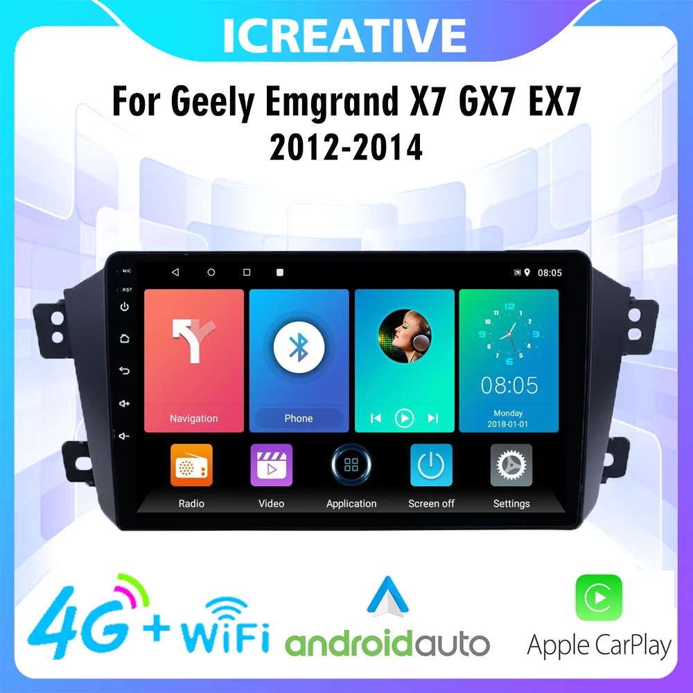 2 Din 4G Carplay Авторадио За Geely Emgrand X7 GX7 EX7 2012-2014 Кола Стерео Android 8.1 WIFI GPS Навигация Мултимедиен Плеър