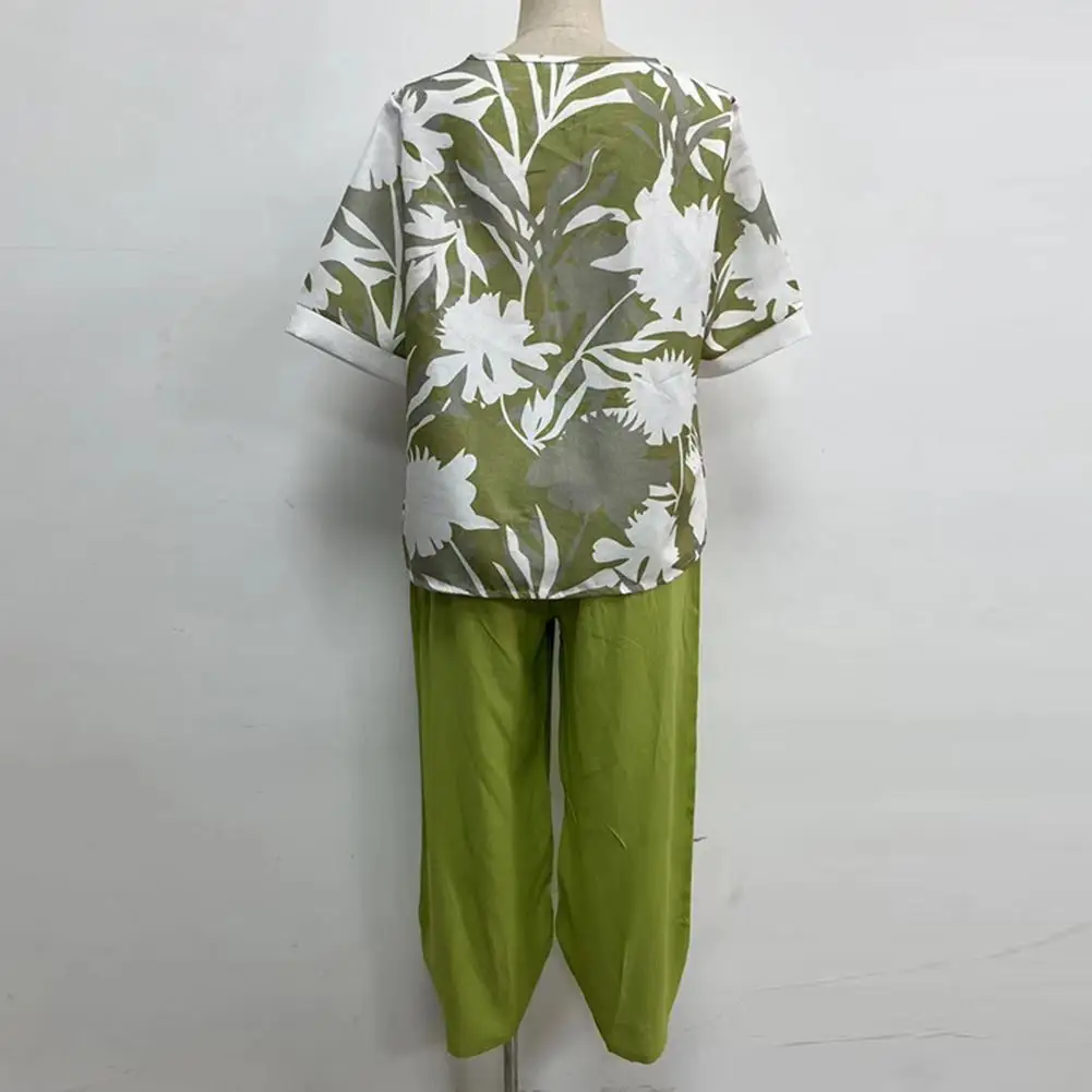 2 бр./компл., Елегантна блуза, Панталон, дишащ комплект от две части, Ежедневни дамски дрехи с цветен модел, Ежедневни облекла
