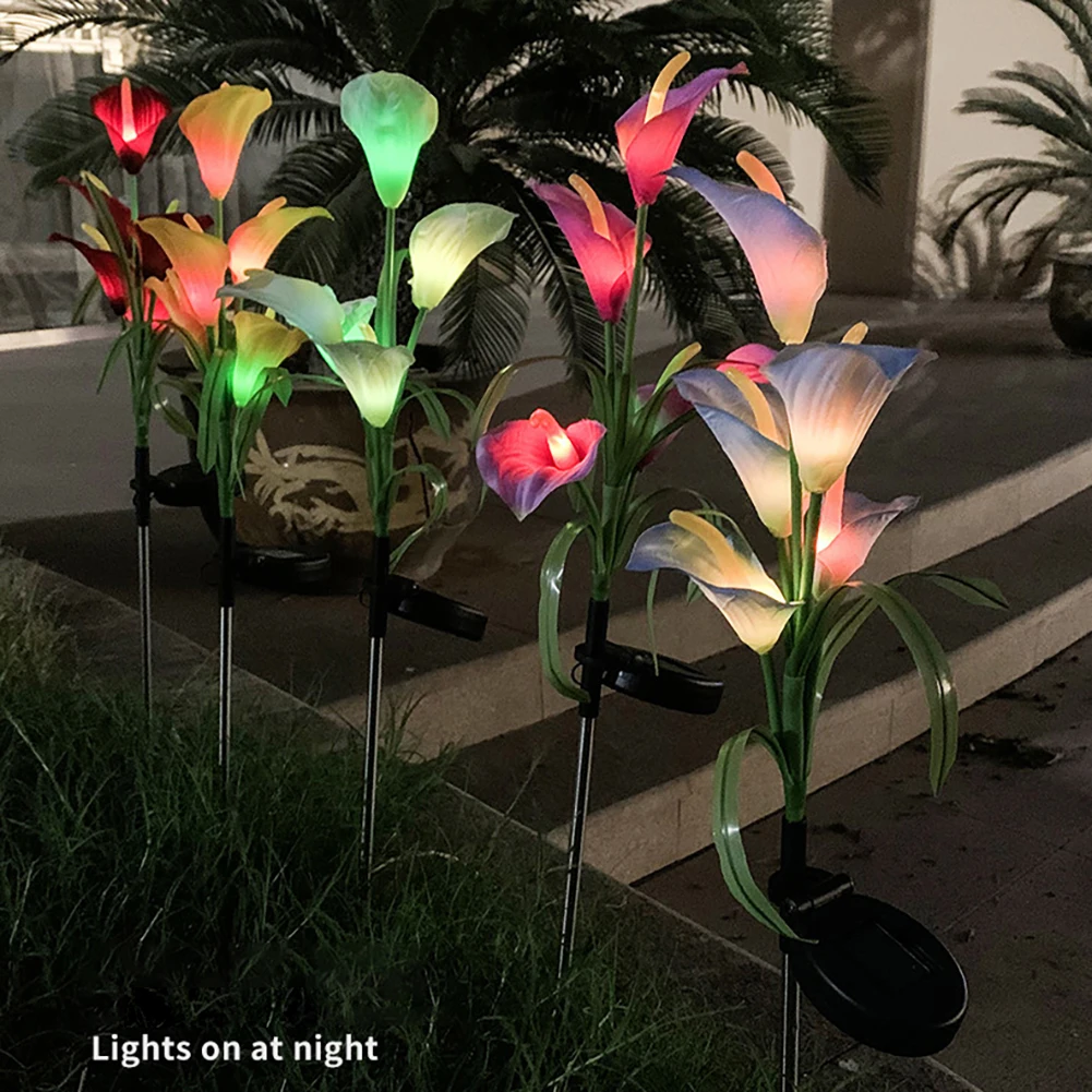 2 елемента Слънчева Светлина Кала Лили Stake Light Открит Водоустойчив което променя Цвета си Озеленяване и Декоративна Лампа За Градината, на Двора, на Тревата