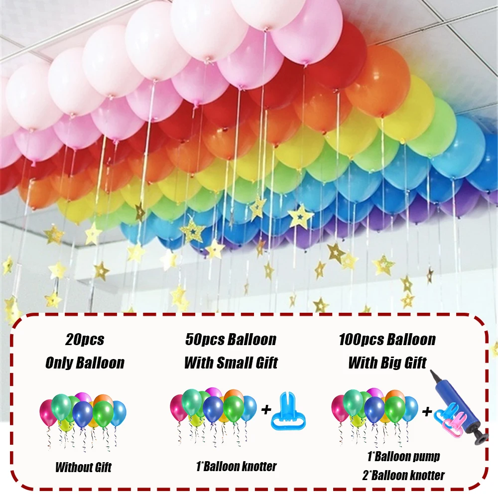 20 / 100шт 10-инчови латексови балони с помпа за балони, утолщающие хелий перлени балони, сватбени играчки, подаръци за деца за рожден Ден