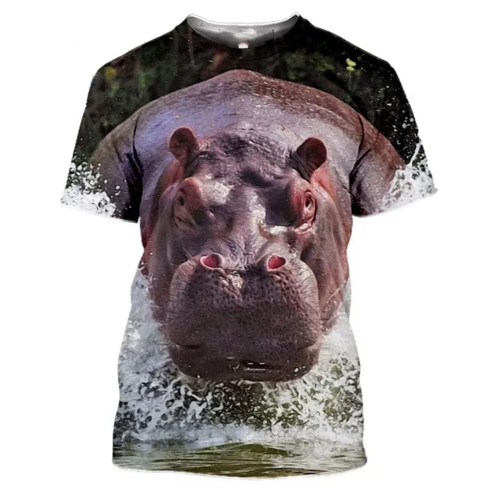 2023 най-Новите тениски С 3D-принтом, Мъжка Лятна Забавна тениска С изображение на Животното Хипопотам, Ежедневна Спортна Риза Harajuku Топ с къс ръкав за фитнес