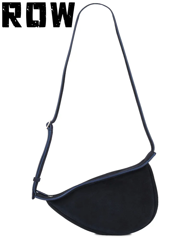 2023 Нова дамски тъмно синя чанта с многопластов дизайн от телешка кожа, уникална чанта Half Moon с едно рамо