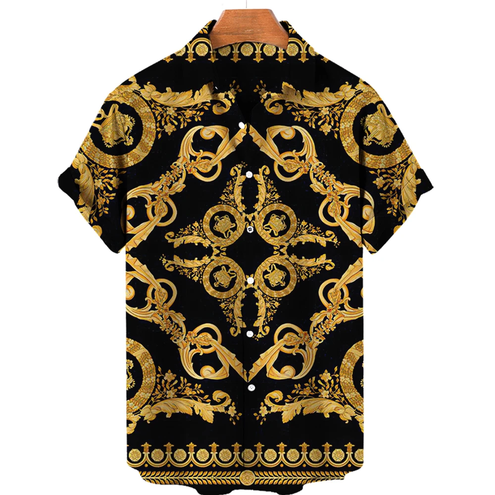 2023 Нови луксозни ризи в стил барок, мъжки летни Хавайски 3D-ризи, Блузи оверсайз с къс ръкав и копчета, широки дрехи на Европейския
