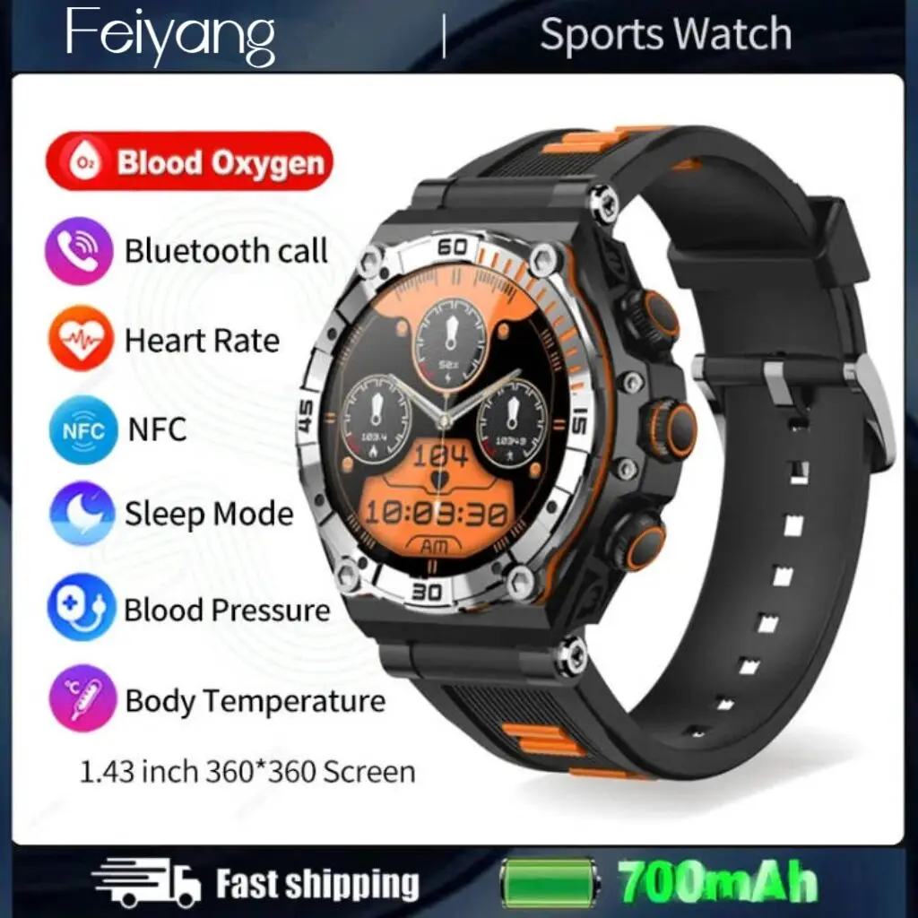 2023 Новите Смарт часовници с Bluetooth-разговори За Мъже AMOLED 1,43-Инчов HD екран, Спортни Фитнес-Часовник с Пулс, Батерия 700 mah, Умни Часовници