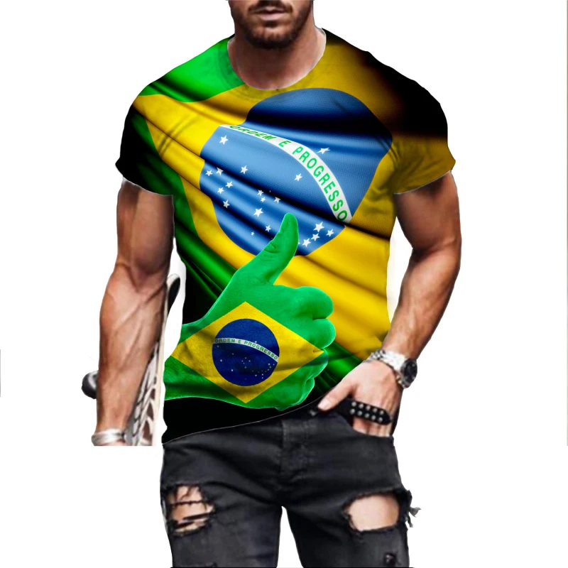 2023 Флаг на Бразилия с 3D Принтом, Лятна Мъжка Тениска с кръгло деколте, Ежедневни Тениски Оверсайз С Къс Ръкав, Модни Тениски, Потници