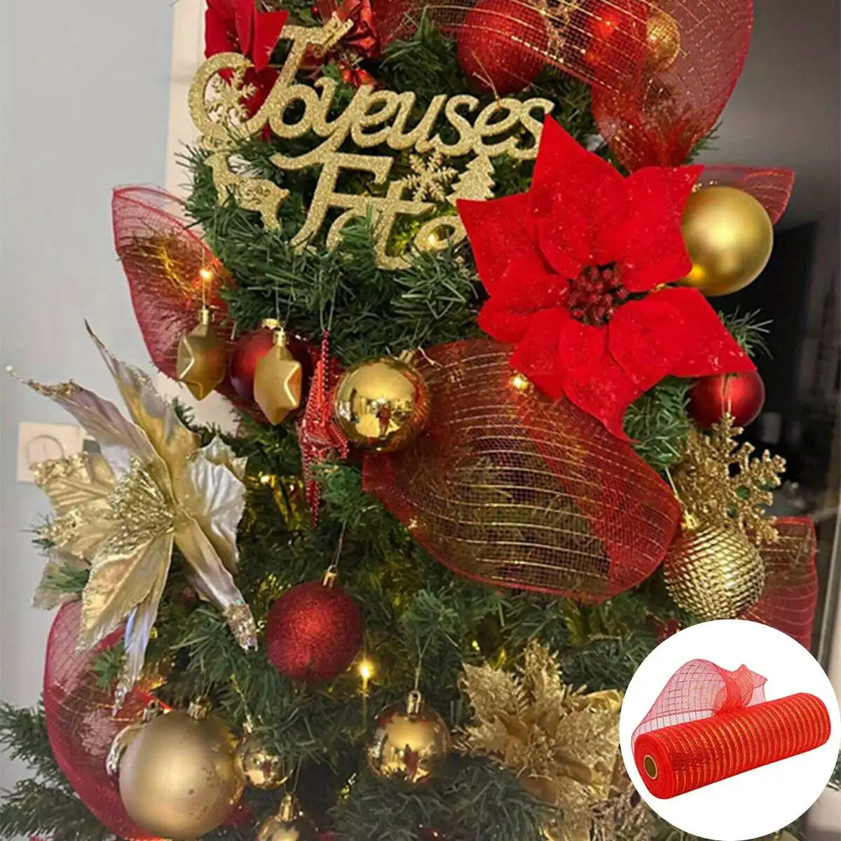 26 см 1БР Златисто-бяло на Окото лентата на САМ Коледна Елха Блестящи Окото Ролкови Сватбена украса Коледен Декор Навидад Noel за Опаковане на Подаръци