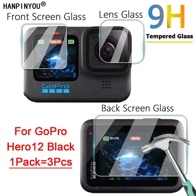3 в 1 За GoPro Hero12 Черен Прозрачен изключително тънък Обектив на Камерата/LCD Екран 2.5 D Защитен слой От Закалено Стъкло За GoPro HERO 13