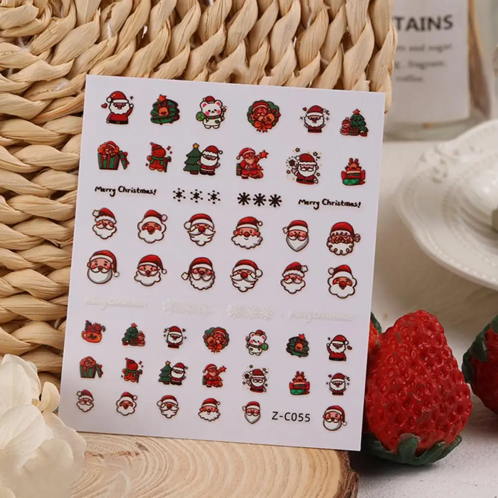 3 Листа Коледно стикери за нокти с шарките на Дядо Коледа, Снежинки, Снежен човек, Лосове, banta с принтом, Самозалепващи Коледна стикер за нокти