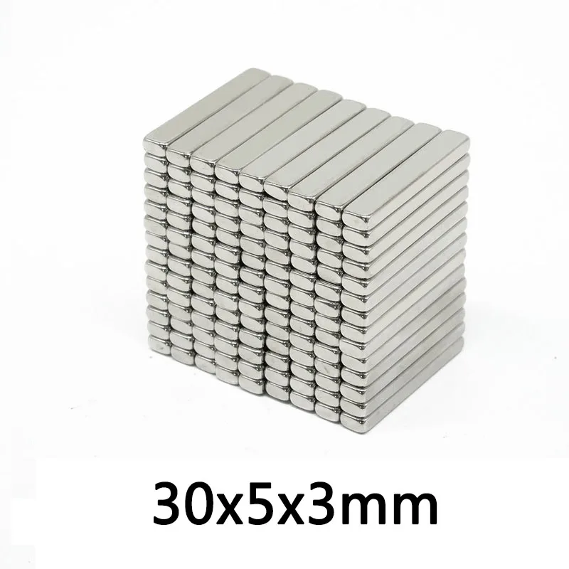 30/50/100шт Тънки Четырехугольные Постоянни магнити, с Дебелина 3 мм Неодимовый магнит N35 NdFeB 30x5x3 мм Силни магнитни магнити 30*5*3 мм