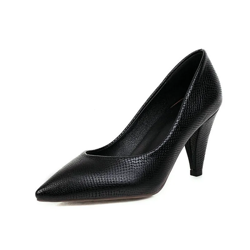 34-43 Дамски обувки, черни обувки-лодка с остри пръсти в червено ток, работна обувки на висок ток 8 cm