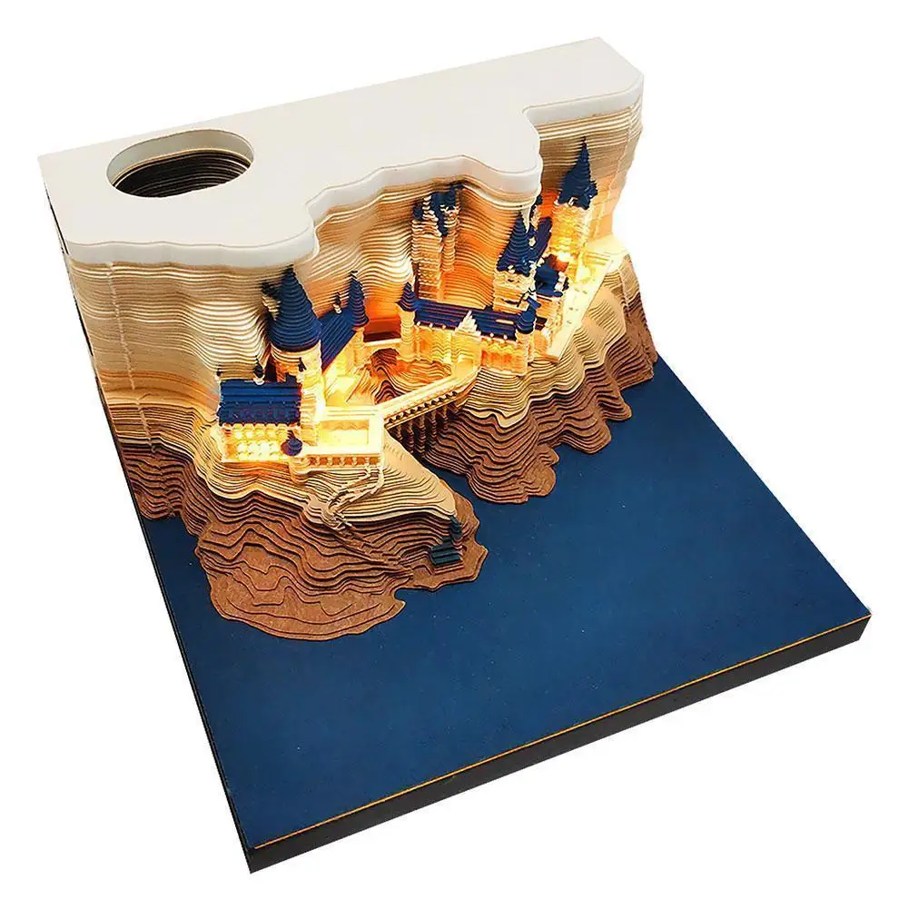 3D Лепкави Бележки Магически Замък, Около Календар 2024Calendar Бележник Творчески Подарък Ръчна Дърворезба На Хартия САМ Декоративен Подарък