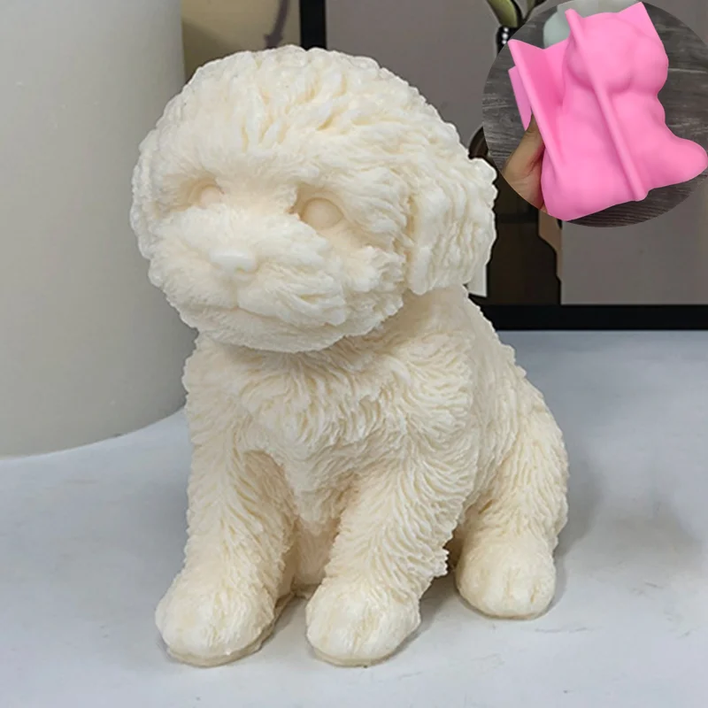 3D Сладко кученце, форма за свещи, плюшени кученца, силиконова форма на соев восък, Прекрасен клякам кученце, Начало декор, ръчно изработени, голям размер