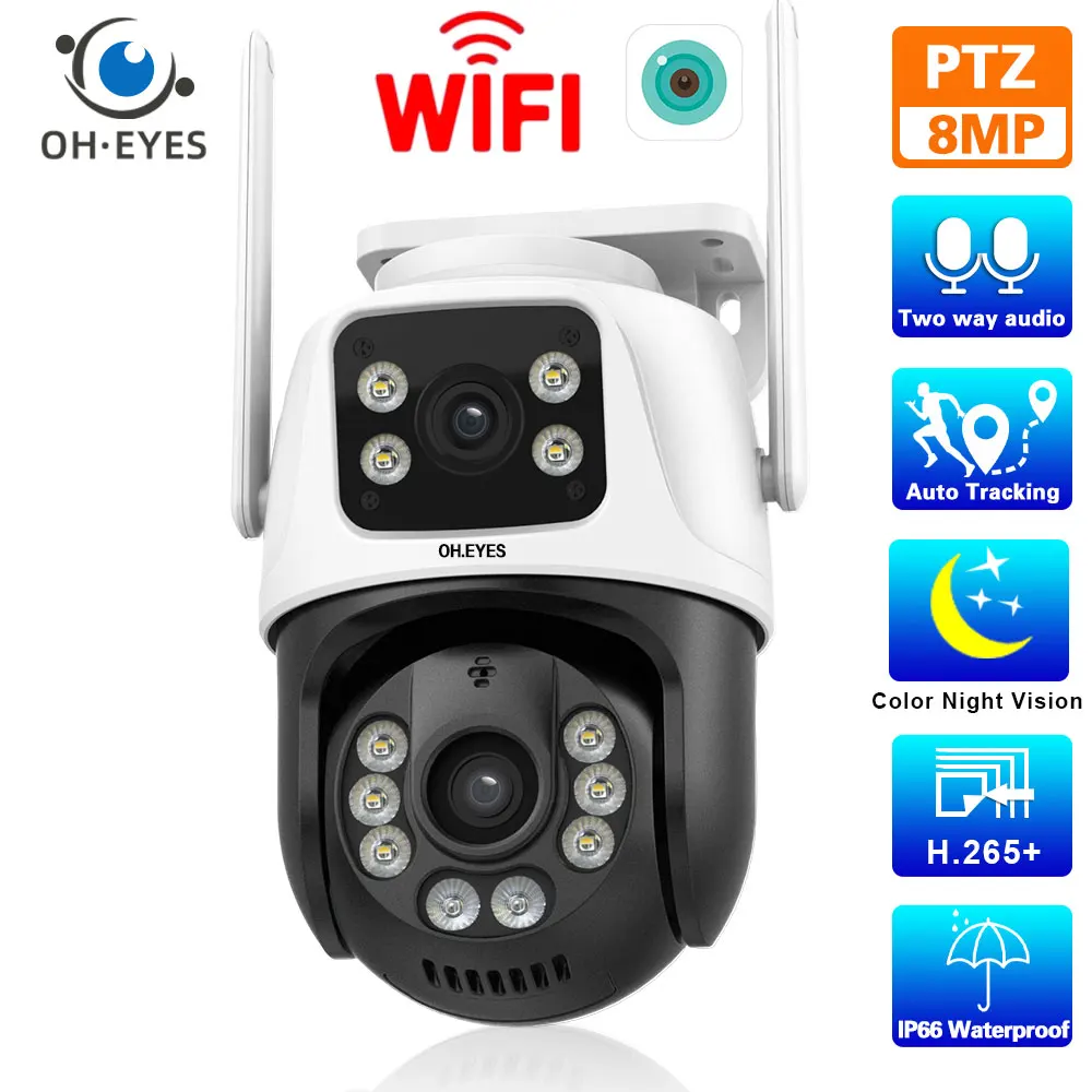 4K 8MP PTZ Wifi IP Камера С Двойна Леща, Цветно Нощно Виждане, Детекция на Човека ONVIF, Безжично Наблюдение, Камери за наблюдение, Защита и Сигурност