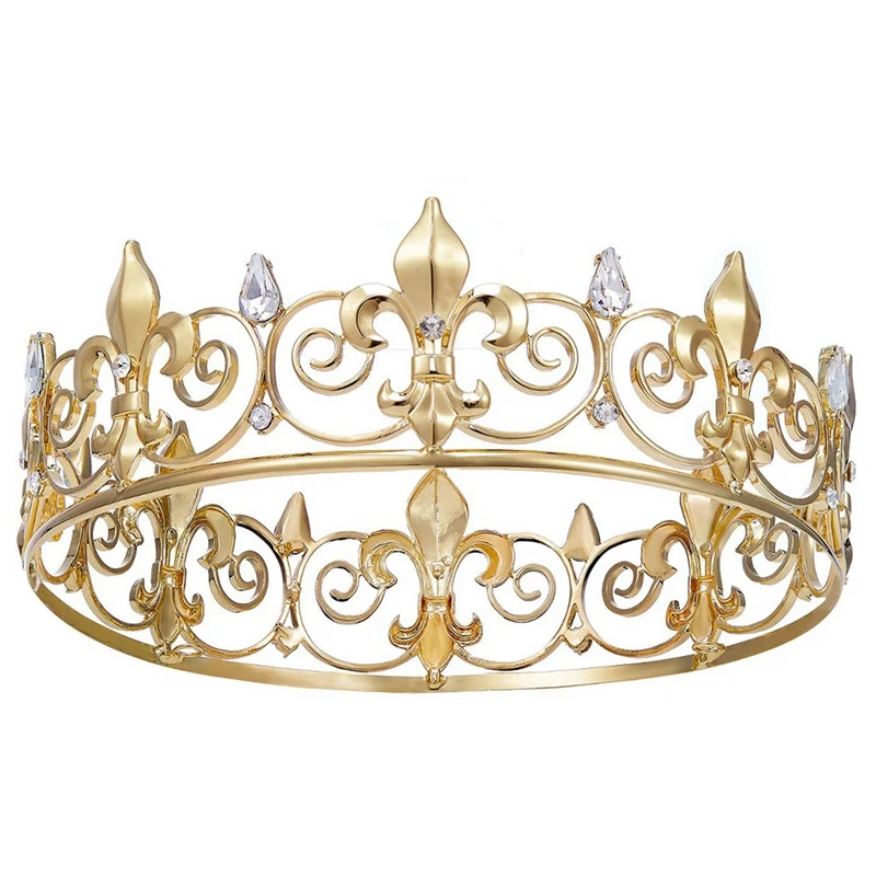 4X Royal King Crown За Мъже - Метални Корони И Диадеми За Принцове, Кръгли Шапки За рожден Ден, Средновековни Аксесоари (Злато)
