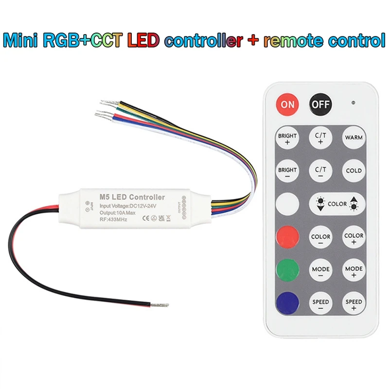 5 В 1 Мини-низковольтная led лента с регулатор на яркостта на Безжични радиочестотни дистанционно управление с 20 клавиши RGBCW Light Bar Controller