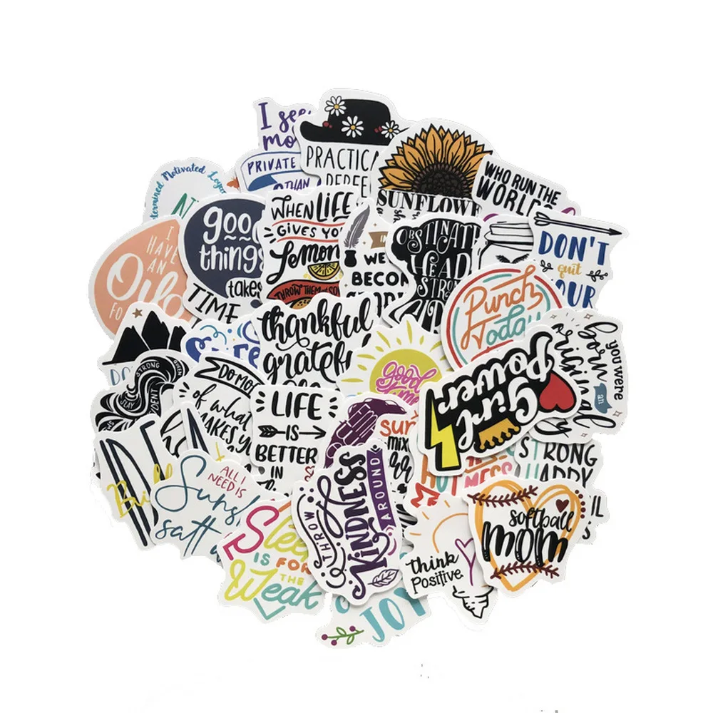 50 бр./лот Креативни стикери с английската дума, вдъхновяващ текст, Реколта залепваща етикет, етикети за багаж на автомобила, стикери за скейтборд
