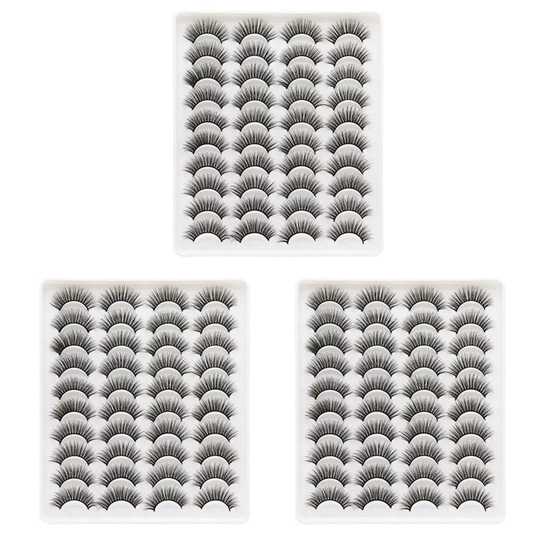 60 Чифта 3D миглите от химически влакна, Естествени фалшиви мигли внушително количество Фалшиви мигли Грим, Удължаване на миглите