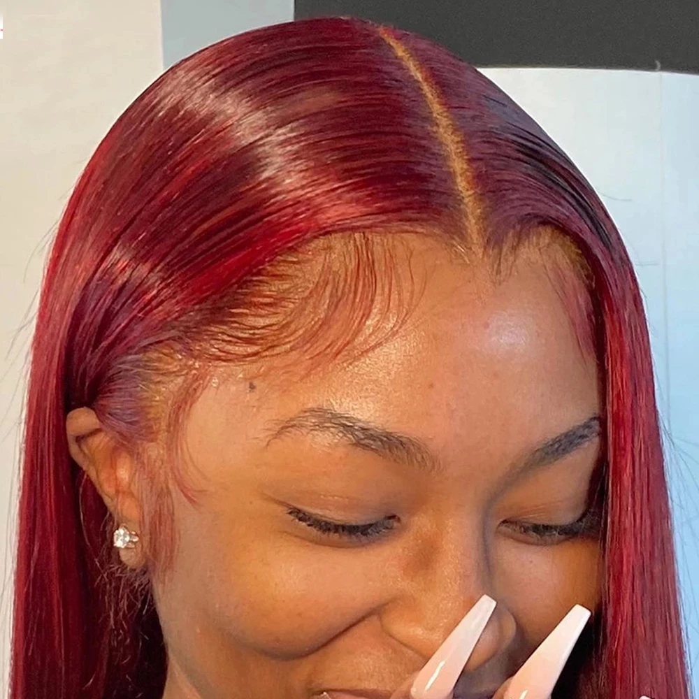 99J Директен лейси закопчалка за жени от човешка коса 4x1 Т-образна лейси закопчалката Бразилски Бордо Пряка Човешка коса