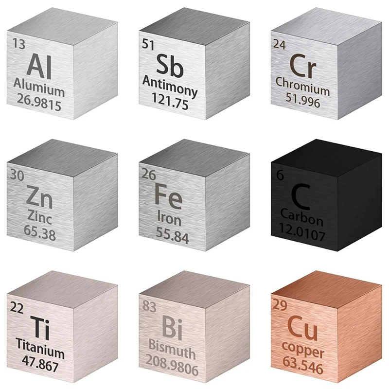 9шт Квадратна таблица Измерения плътност 10 mm квадрат, куб от чист метал за колекции елементи Материал Хоби
