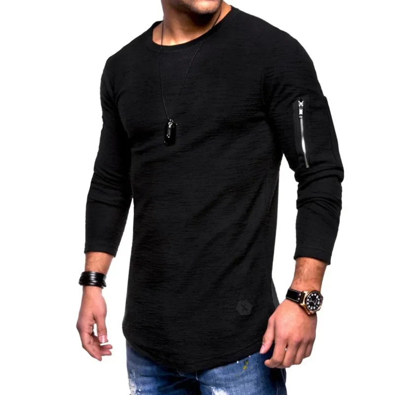 A2802 нова мъжка тениска пролетно-лятна тениска топ мъжки памучен тениска с дълъг ръкав за бодибилдинг сгъваема