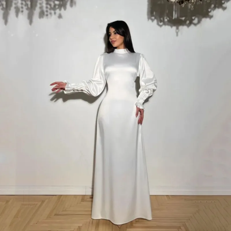 Aleeshuo Елегантни рокли за бала от тафта с дълги ръкави в арабски стил, вечерни рокли с плисета дантела и високо воротом в арабски стил в Дубай. ادامه