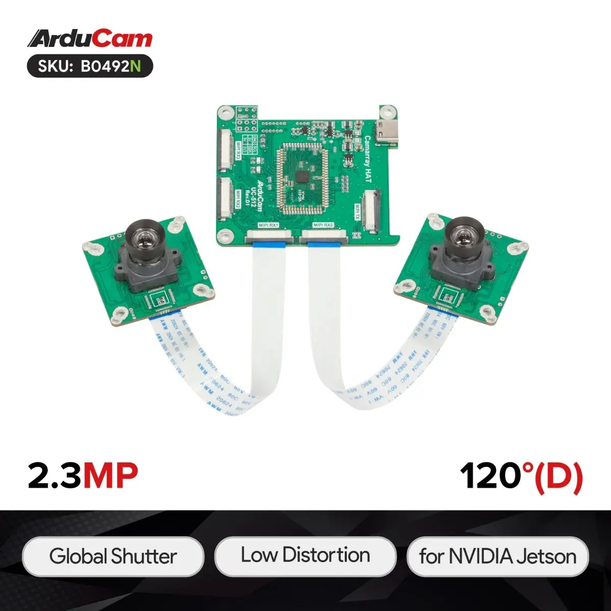 Arducam 2.3 MP * 2 AR0234 Цветна стереокамера с цел синхронизиране на световната затвора AR0234 на NVIDIA® в jetson Nano/Xavier NX/AGX Orin/Ori