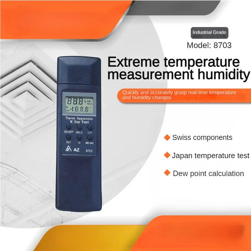 AZ8703 Портативен измерител на температура и влажност с цифров дисплей Ръчна машина за висока точност промишлен термометър и измерител на влагата