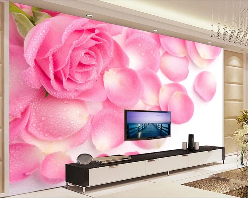 Beibehang Потребителски тапети на красиви HD листенца от рози хол ТЕЛЕВИЗИЯ фон на стената декорация на дома фон стенописи, 3D тапети