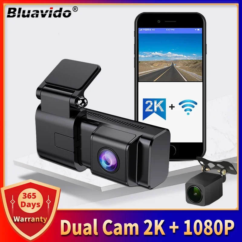 Bluavido Dual Lens Dash Cam 2K Предна И 1080P Задната Камерата Поддържа Нощно Виждане WiFi GPS 24-часова Се създаде Запис на Автомобилния Видео