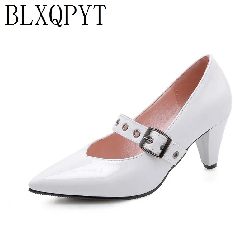 BLXQPYT/ Нов Голям малък размер 32-43, 3 цвята, Пролетно-есенни Дамски обувки-лодки, Сватбени обувки, Дамски официални обувки-лодка от изкуствена кожа на висок ток 0672