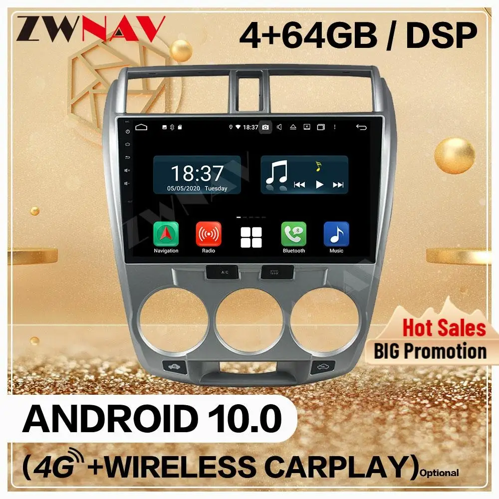 Carplay Car За Honda City 2008 2009 2010 2011 2012 2013 Android 2 Din Екран, Мултимедия Авто GPS Аудио Главното Устройство DSP