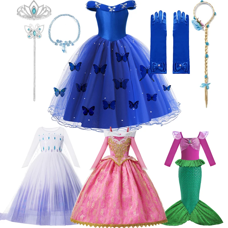 Cosplay-костюм Пепеляшка за момичета Дисни, добре облечени дрехи Замразени Елза, Aurora, Ариел, вечерни рокли на принцеси, детско бална рокля за рожден Ден