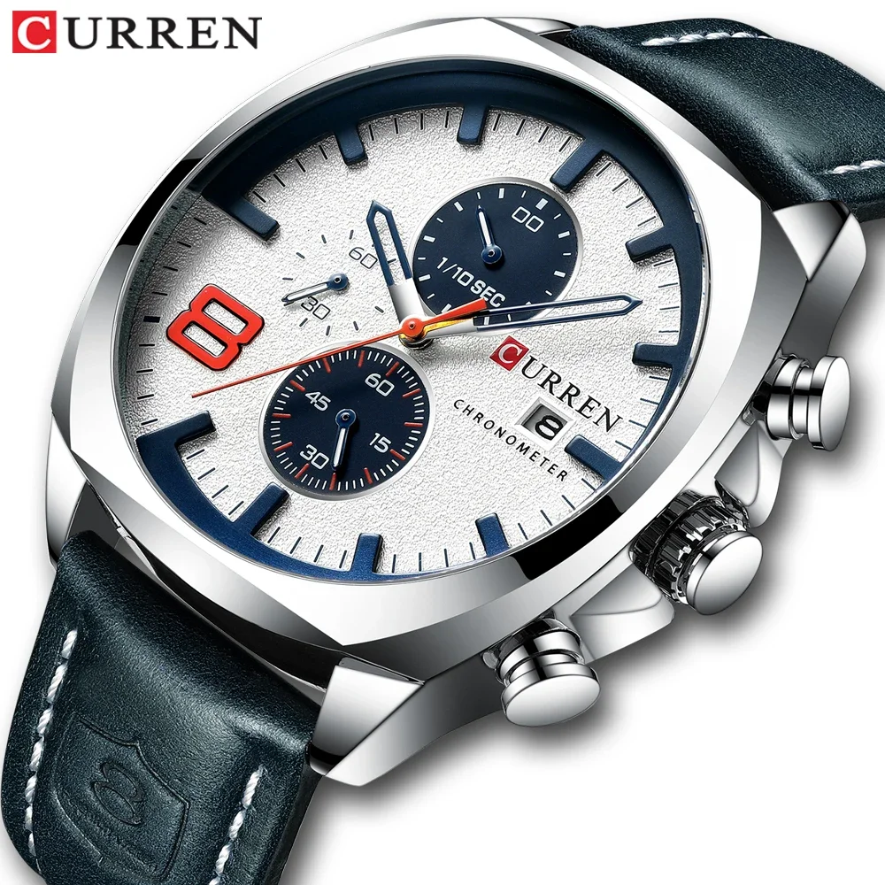 CURREN 8324 Модерни ежедневни кожени мъжки часовник луксозни спортни военни водоустойчив кварцов часовник мъжки часовник Clock
